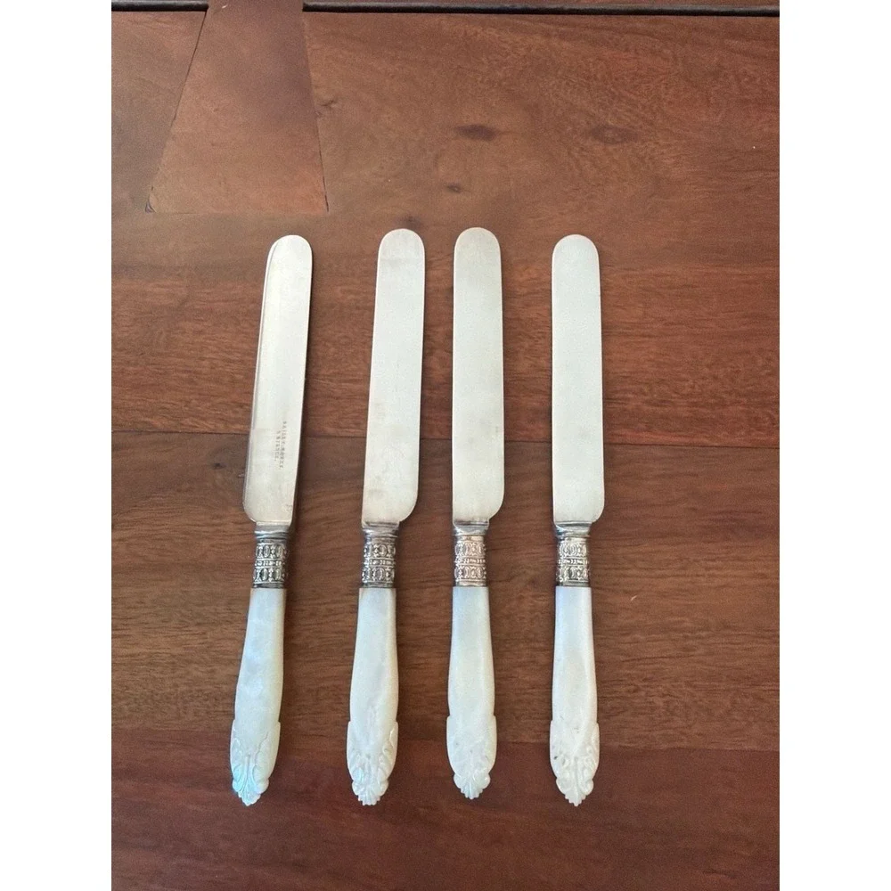 Set of 4 Antique Bailey Banks & Biddle Mother of Pearl and Sterling Silver Desse